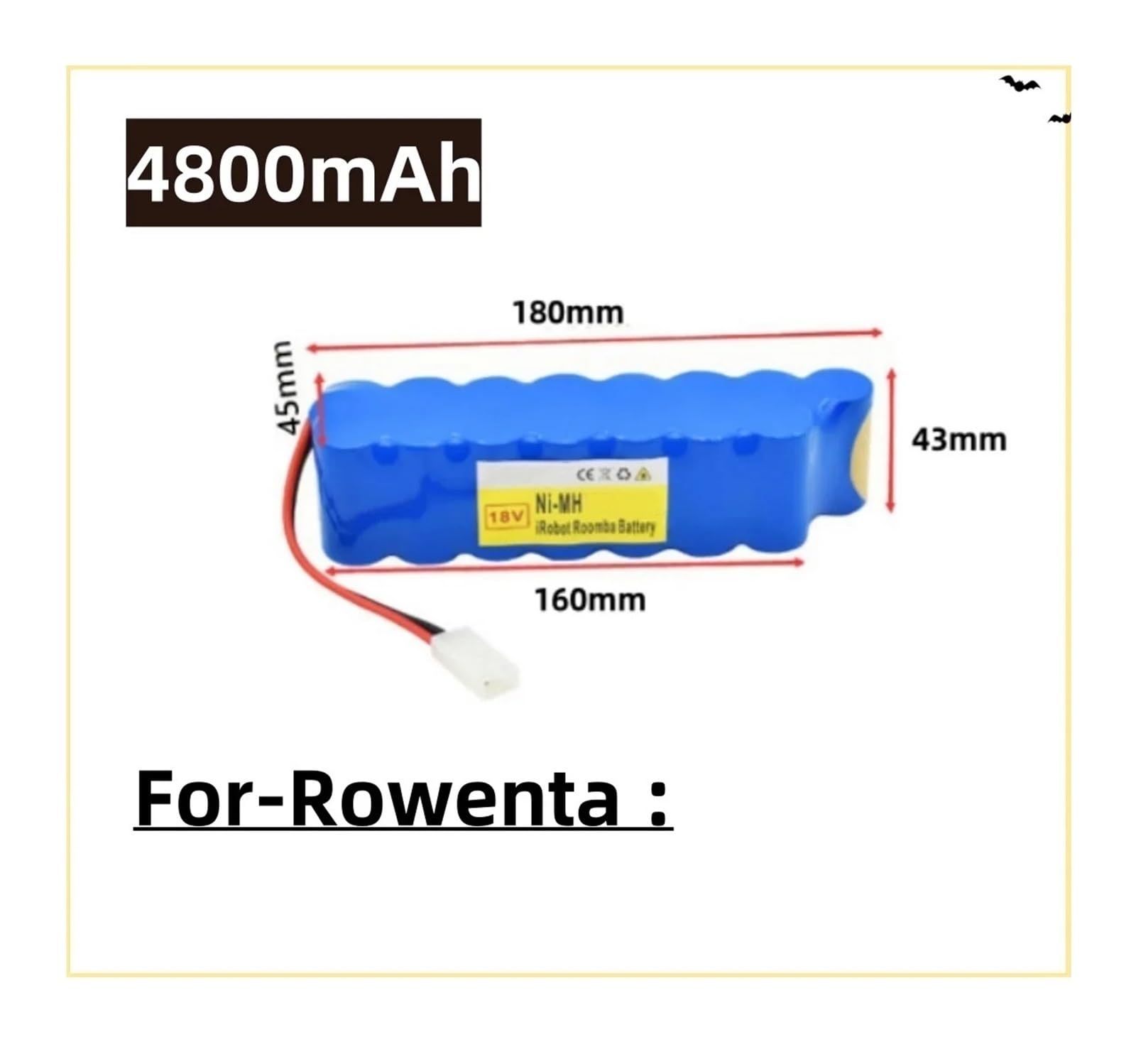Kompatybilny z akumulatorem niklowo-wodorowym Rowenta 18 V 9800 mAh CD do odkurzacza RH8771, akumulatorem do odkurzacza P102(4800mAh)