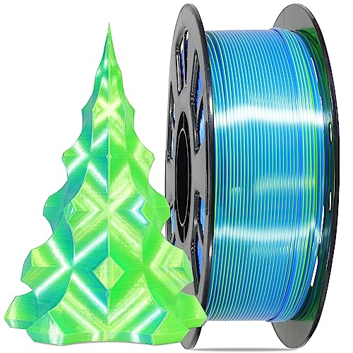 Image of MIKA3D 1KG Dual Color Co-Extrusion 3D Silk PLA Filament, Shiny Sapphire Blue Lime Green 2 Colors in 1 3D Material, 1.75mm Bicolor Dichromatic 2 Colors 3D Printing PLA, Widely Fit for 3D Printer
