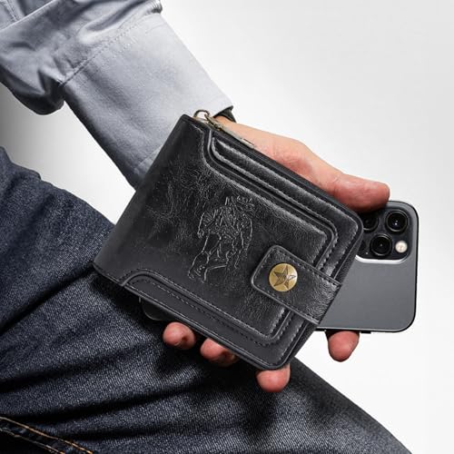 Black PU Leather Wallet for Men – RFID Blocking Bifold with 7 Card Slots, Large Bill Compartment, 2 Zipper Pockets & Fold-Out ID Window – Slim Travel Wallet4