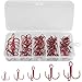 JSHANMEI 50pcs/box Treble Hooks Set Blood Red Assorted Sizes Fishing Hooks