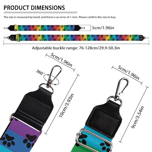 Image of TODIYADDU Color Paw Prints Crossbody Strap Firm Handbag Straps Crossbody Long Strap Wide Purse Strap Women Silvery Buckles Fashion Shoulder Strap Adjustable Replacement Canvas Bag Handbag