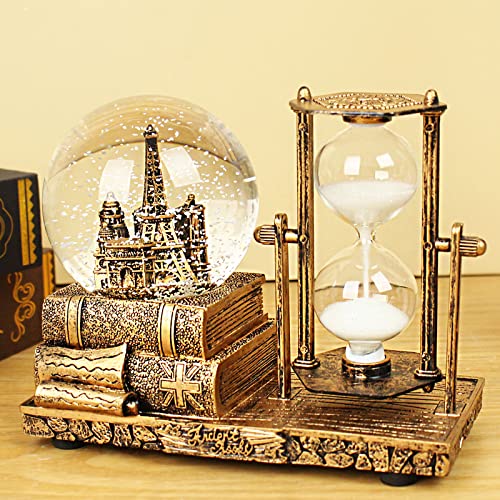 Snow Globe With Hourglass Timer Home Decorations For Living Room Led Music Crystal Ball Snow Globes Collectibles Bedroom Book Shelf Tv Cabinet Desktop Decor Statue Figurine Table Centerpiece Ornament #TOP2