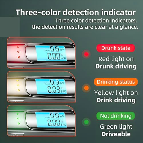 Image of DeWire Precision Alcohol Tester with USB Charging - High Accuracy Digital Breathalyzer with Color Alert System, Non-Contact Design, Bright Display Great for Personal and Proffesional Use