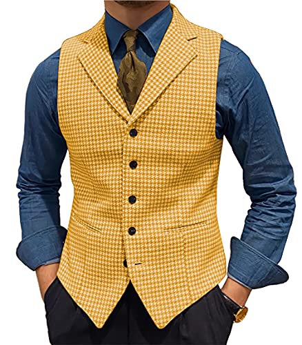 Ceehuteey Men's Suit Vests Leisure Wool Tweed Plaid Waistcoat Slim Fit