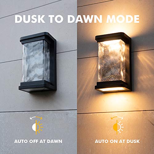 Lutec 1000 Lumen Outdoor Led Wall Light Fixture, Dusk To Dawn Porch Light Wall Sconce With Seeded Glass, Matte Black Wall Lantern Exterior Lighting For House Backyard Patio thumb #2