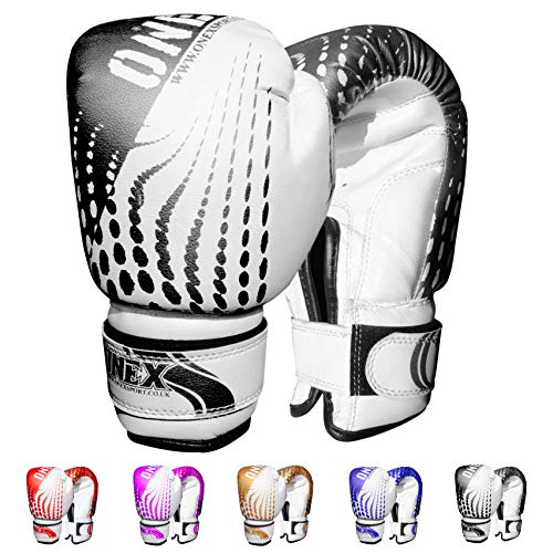 ONEX Guantes de Boxeo para niños Guantes de Entrenamiento perforación Boxing Gloves Saco Kickboxing MMA Lucha Artes Marciales 6oz (Negro)