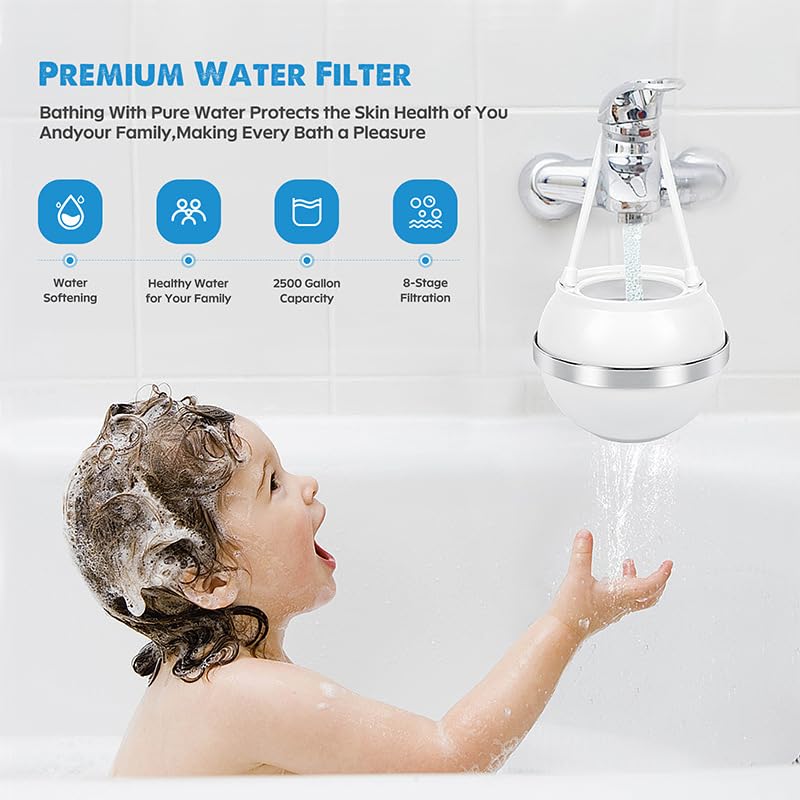 Bath Water Filter for Tub Faucet with Overflow,2,500 Gallons of Filtration,Remove contaminants,Chlorineand Fluoride,Hard Water Softener,Enhances The Health of Skin,Hair,Nails thumbnail
