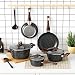 Pureglow Topfset Induktion und Pfannenset Induktions Töpfe Set 10-teiliges Granit-Antihaft-Kochgeschirr Set mit Bratpfann, Kochtopf & Stielkasseroll, Glasdeckeln, PFAS und PFOA Frei, Schwarz