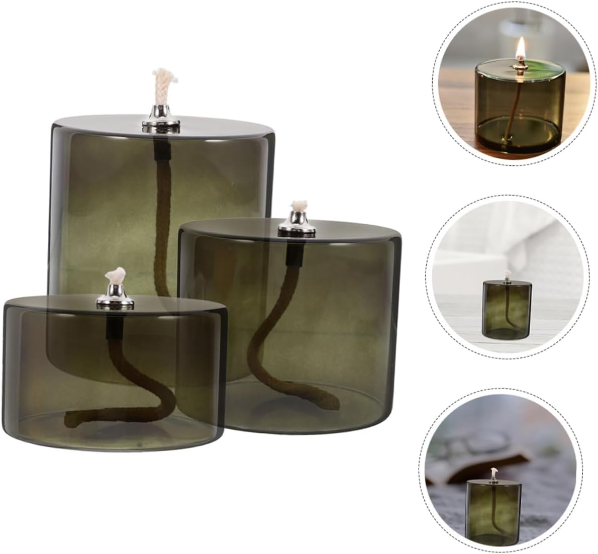 GLEAVI 3pcs Vintage Glass Candlestick Oil Lamp Empty Glass Candle Jar Refillable Oil Candle Container Vessel Kerosene Lamp for Home Decor