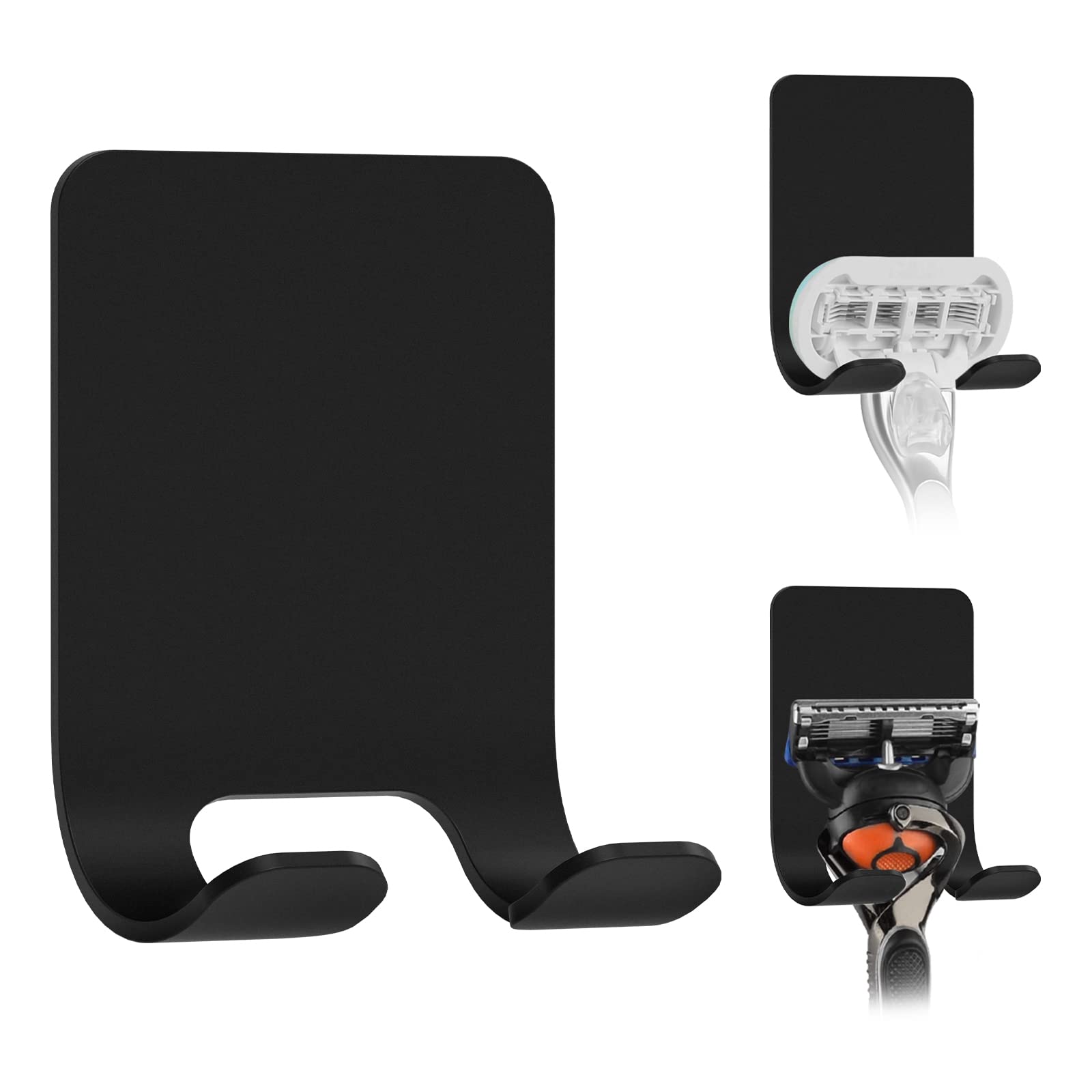 Linkidea 2 Packs Wall Mount Razor Holder for Shower, Stainless Steel Self Adhesive Shaving Stand, Compatible with Venus Platinum, Fusion 5 Proshield, NFL Series (Black)