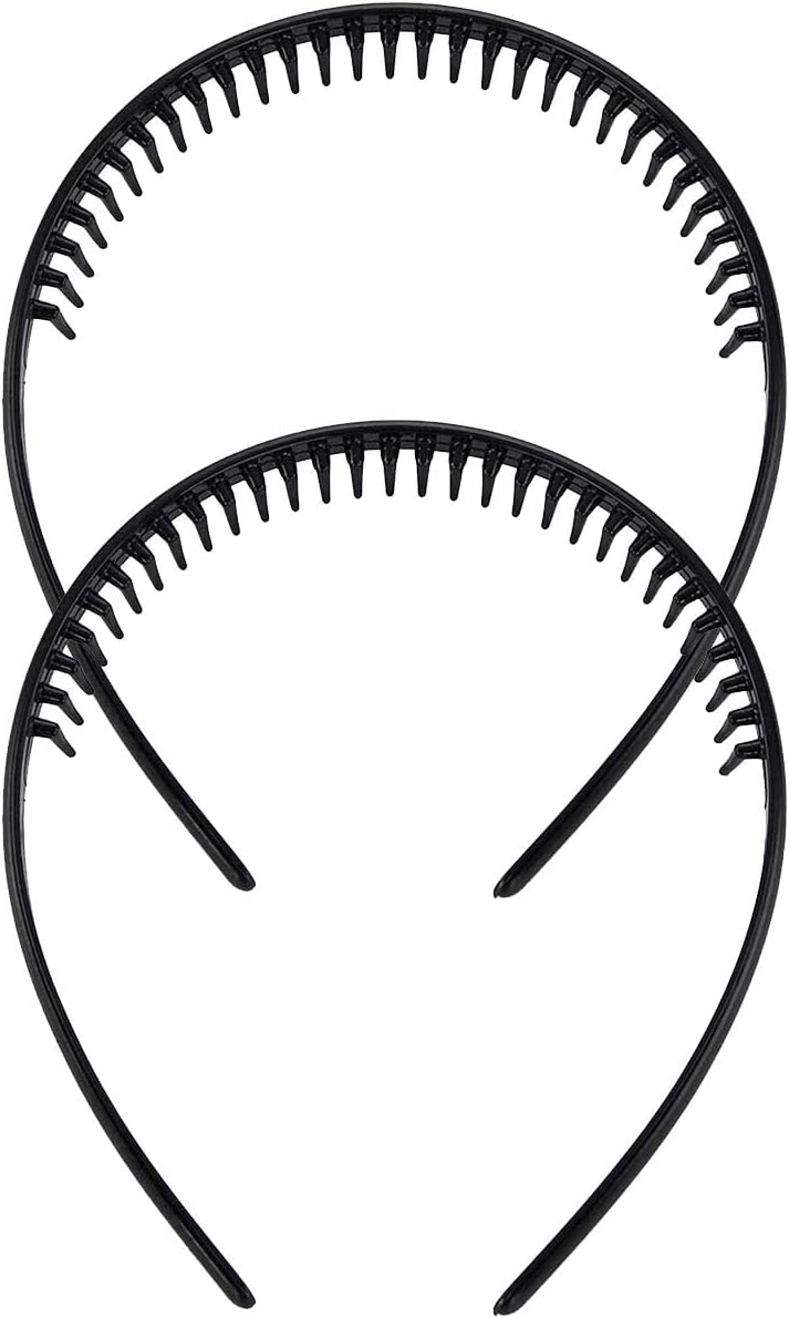 2 Pieces Mens Hair Band, Teeth Comb Shark Tooth Headband Plastic Alice Band Hair Bands with Teeth Grip Headband