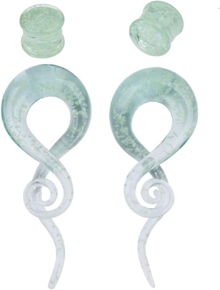 Glow in the Dark Glass Spiral Tapers Kit with Plugs 4 Pieces Plugs Set (00g(10mm))