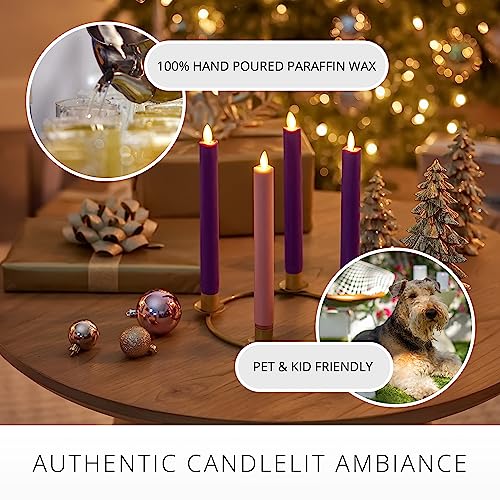 Image of Luminara - Flameless Battery Operated Taper Candle - Purple - Pack of 2-1x9.75 - LED Flickering Flame - Realistic Safe for Home Kids and Pets