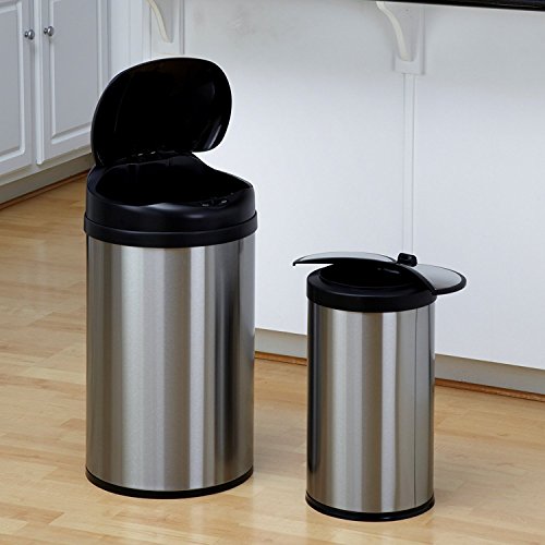 Image of Nine Stars Combo Touchless Stainless Steel 10.5 and 3.2 Gallon Trash Can