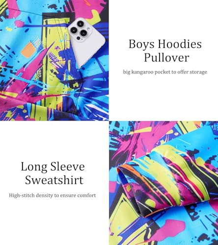 Image of Belovecol Boys Hoodies 3D Printed Hooded Sweatshirts with Pocket for 6-16Y | Pullover Hooded Style Pattern All-over Printed Long Sleeve Non-Fleece Soft Lightweight Tops for Kids