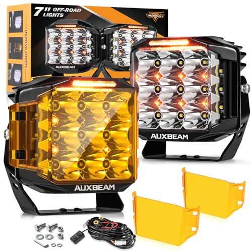 Auxbeam 7" Off-Road Lights with 270° Side Shooter, V Max Series Pod Lights with DRL & Back Light, 228W 26100LM Spot Flood Combo Ditch Lights, Cube LED Driving Light for Jeep ATV UTV, Pair 7i