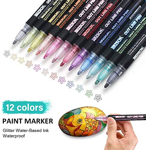 Bolígrafo Outline, 12 colores de doble línea para tarjetas de regalo, libro de visitas, tarjetas de felicitación, graffiti, arte y hobby.