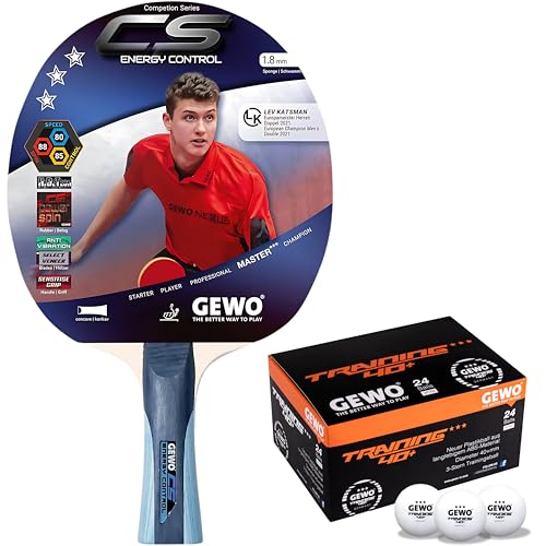 GEWO CS Energy Control - Tischtennisschläger - ITTF genehmigt - Tischtennis Schläger mit kontrolliertem Belag und hohen Rotationseigenschaften, konkav, 1,8mm Schwamm, rot-schwarz