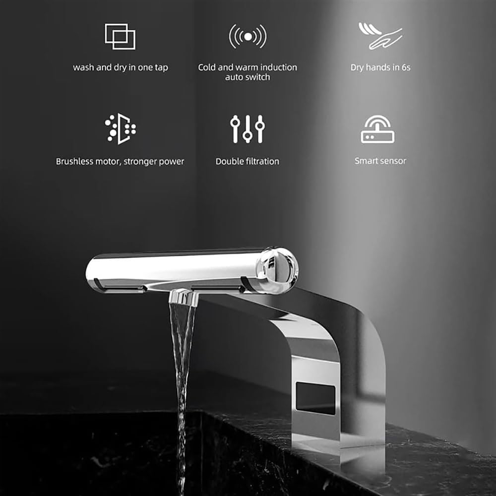 Asciugamani Automatico con sensore， 2 in 1， Lavaggio e Asciugatura delle Mani， con Filtro， Rubinetto per Bagno da 1150 W con Asciugamani， Asciugatura Rapida in,