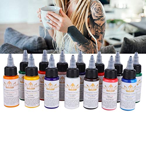 14 Colors Tattoo Ink Set, Body Color Pigment Kit Professional Pernament Makeup Tattoo Ink Supply Microblading Ink, Professional Tattoo Ink Set for Tattoo Machine Tattoo Ink