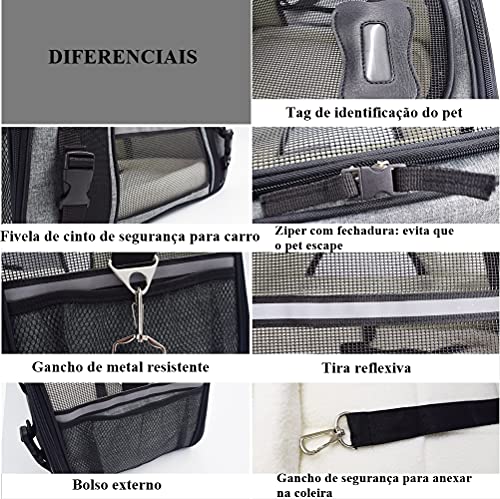 Bolsa De Transporte Pet Avião Para Cães E Gatos Luxo COR:CINZAEPRETO