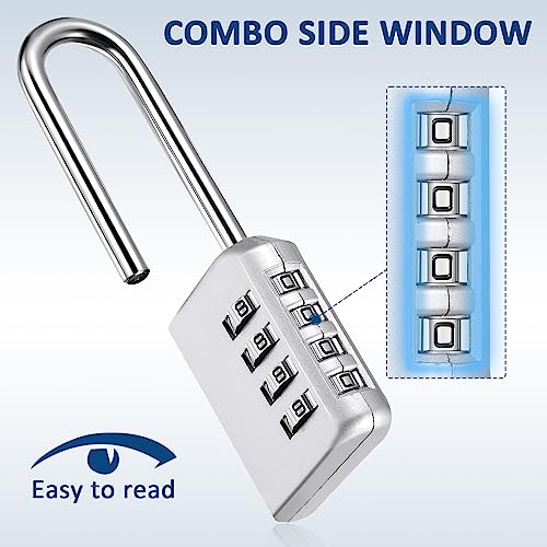 10 Packs Combination Lock For Locker Long Shackle Combination Lockers 4 Digit Combination Padlock Outdoor Waterproof Resettable Combination Locks For Luggage Toolbox Case Storage (Black, Silver) #TOP3