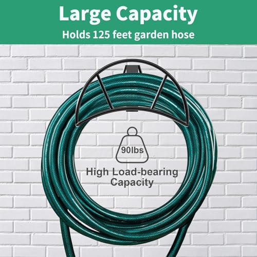 TomCare Garden Hose Holder Wall Mount Metal Water Hose Holder Holds 125Ft Hoses Heavy Duty Hose Hanger Sturdy Hoses Storage Organizer for Outside Yard Garden, Black