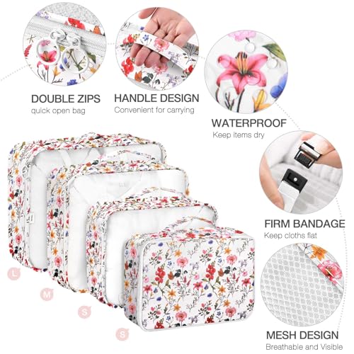 Image of 8 Set Packing Cubes for Suitcases, Packing Cube with Shoe, Cosmetics, Clothing, and Accessories Bags for Travel Luggage Organizer Women Men(Retro Flowers)