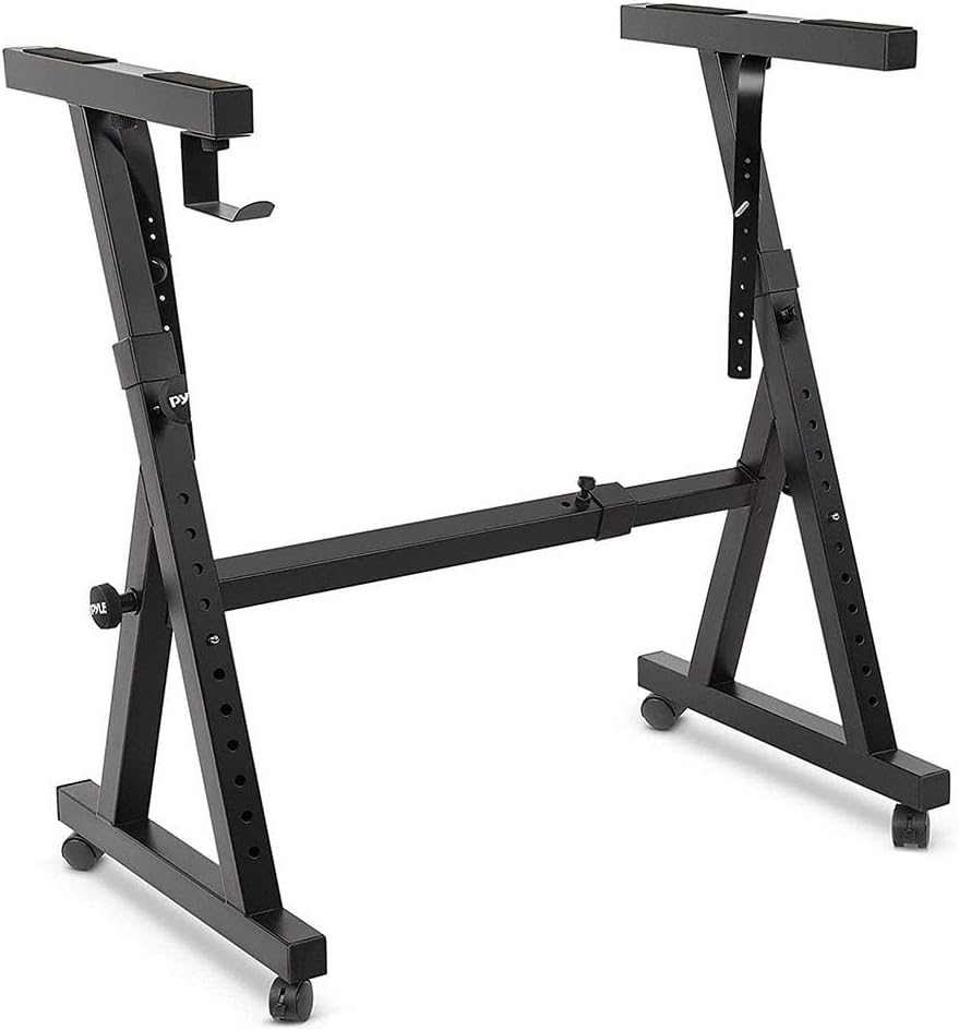 Port Universal Electronic Black Heavy-Duty Z Style Keyboard Organ Holder Rack Portable Piano Stand W/Adjustable Height and Width, Locking Wheels PKST48