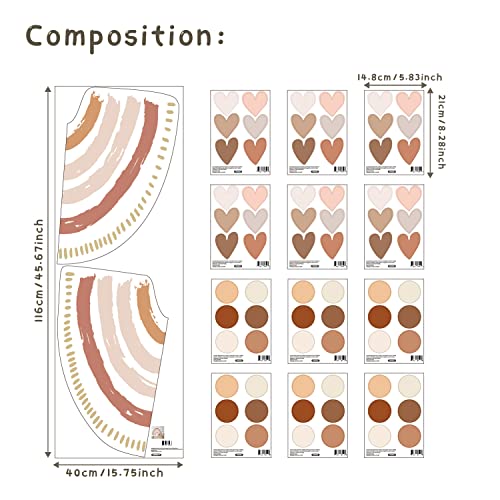 Large Boho Rainbow Wall Decals, Peel And Stick Wall Stickers, Self Adhesive Boho Polka Dot Wall Decal Hearts Wall Decor For Kids Bedroom, Nursery Room, And Playroom #TOP2