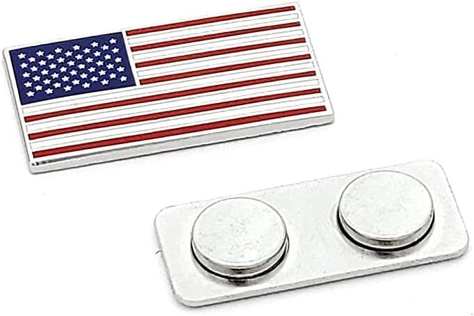 ZPINZ Set of American USA Flag Enamel Lapel Pins with Magnetic Backing for jacket, backpack, memorial, clothes, bag, shirt, Blue Red White Shiny Silver, 1.25 inch / 32 mm