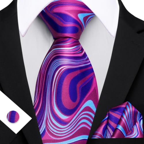 Image of Barry.Wang Designer Mens Tie Sets Silk Necktie Pocket Square Cufflinks