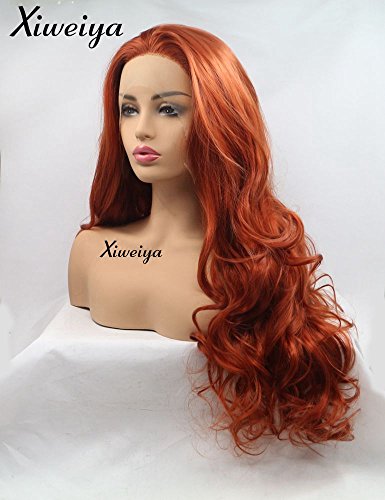 xiweiya Long Copper Red Synthetic Lace Front Wig Heat Resistant Body Wave Lace Front Wavy Wigs Free Part Natural Hair Wig for Women 24 Inch Fashion Glueless hair for Women Drag Red Brown Wigs 24Inch