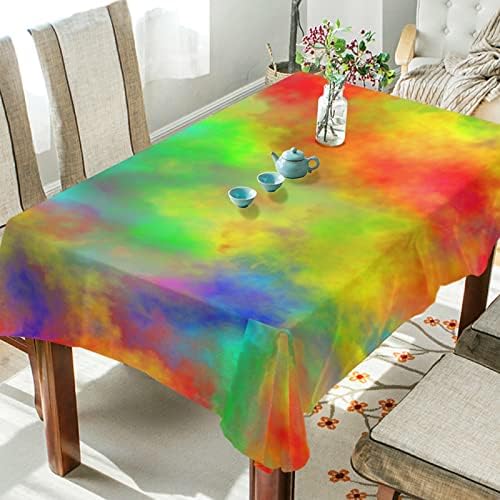Rectangle Tablecloth Rainbow Tie Dye Colorful Abstract Art Washable Spill Proof Table Cloth Dust-Proof Table Cover for Kitchen Dining Room Party Tablecovers Spread Home Decoration 60 x 120 in