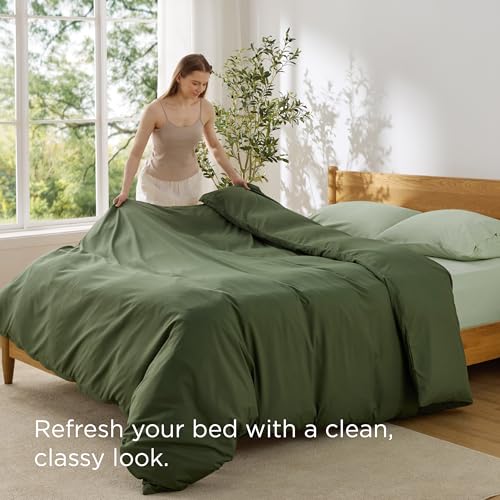 Image of Bedsure Duvet Cover King Size, 1Pc Soft Double Brushed Bedding, Olive Green | For Kids & Adults, 104 inchx90 inch, Only 1 Comforter Cover, No Pillow Shams, Hotel Luxury, Breathable, Lightweight, Zipper Closure