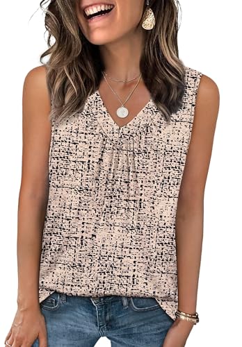 OFEEFAN Summer Outfits for Women 2026 Women's Tank Tops Spring Fashion V Neck Shirts Beach Vacation Essentials Z-Beige Pattern XL