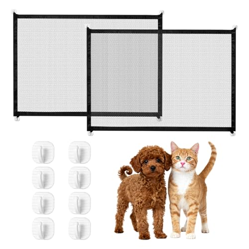 2 Stück Absperrgitter Hund, Türgitter Hunde & Katze, Treppenschutzgitter Ohne Bohren, Türschutzgitter Ohne Bohren, Hundegitter Wohnung für Kleine Haustiere Zuhause & Reisen, 110×72 cm mit 8 Klebehaken