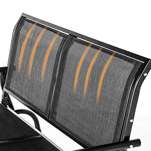 Esright 2 Seats Outdoor Swing Glider Loveseat Chair with Powder Coated Steel Frame, Garden Rocking Seating, Patio Bench for 2 Person, Black