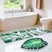 LUUFILx Green Bathroom Rug Set 3 Piece Palm Leaf Bathroom Rugs Set with U-Shaped Mat Green Leaves Bath Mat with Unique Leaf Shaped for Bedroom Floor Living Room Machine Washable
