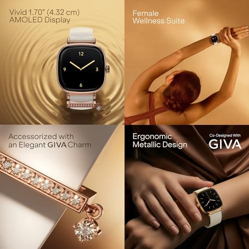 Image of boAt Chrome Ivory Smart Watch for Women, co-Designed with GIVA, Limited Edition 925gm Silver Charm, 1.7 inch AMOLED Display, 1000 nits Brightness, Premium Metallic Build (Silver Charm Edition)