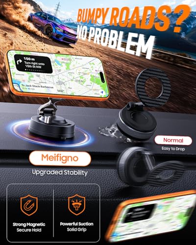 Meifigno for Magsafe Car Mount, [Metal Alloy Arm] Strongest Vacuum Suction & Magnetic Phone Holders for Your Car, Adjustable Car Phone Mount, Car Accessories for iPhone 17 16 15 14 13 12& Android - image 5