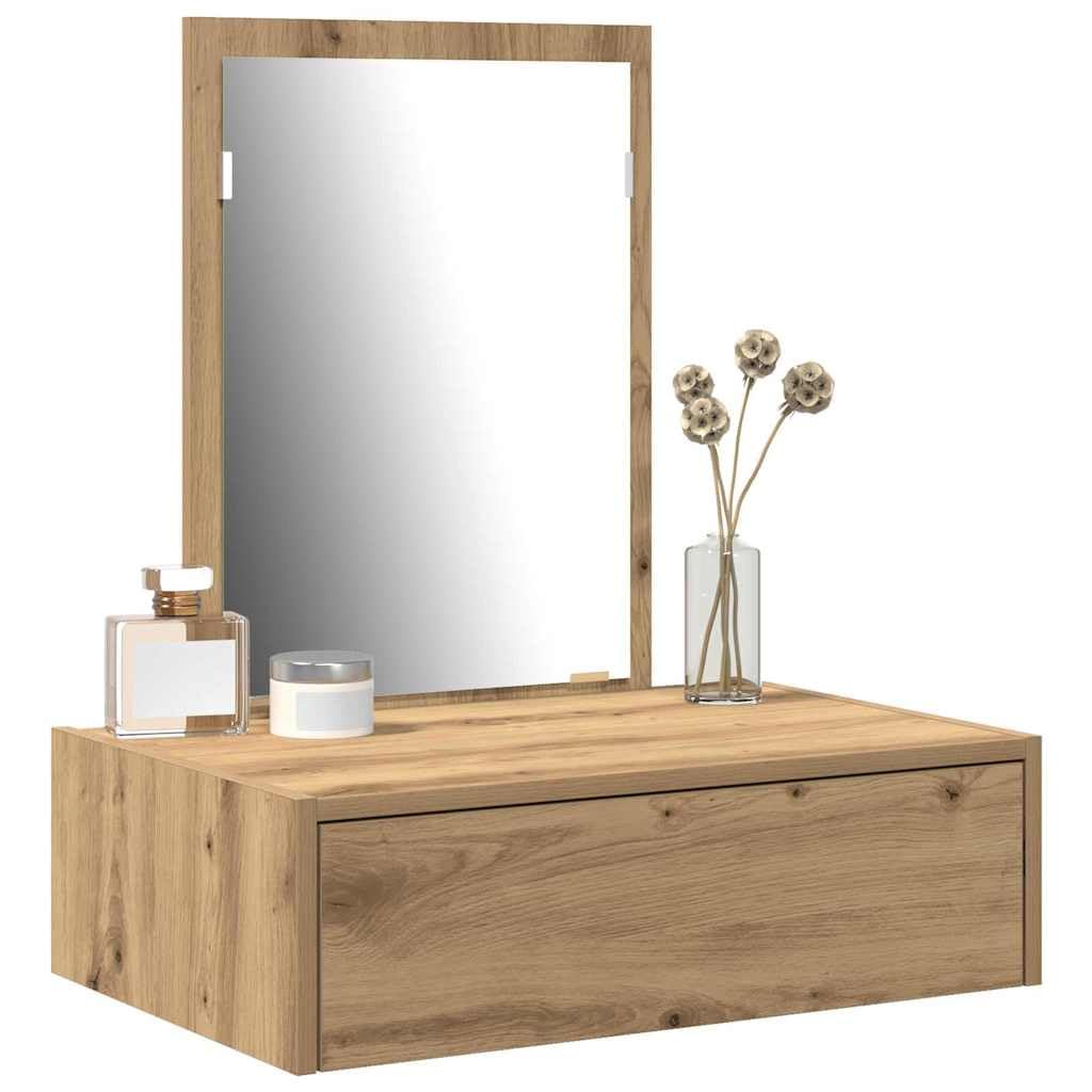 Tomostar Coiffeuse Murale avec Miroir, Table de Maquillage Suspendue avec Tiroir Table de Toilette Murale Marron 60 x 40 x 70 cm Bois d'ingénierie