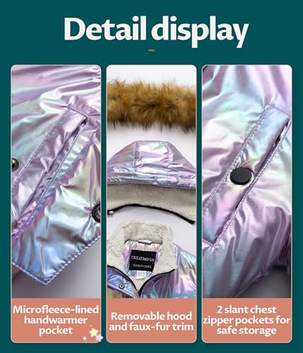 Image of CREATMO US Girl's Long Winter Warm Parka Sherpa Trimmed Collar Puffer Ski Jacket Coat