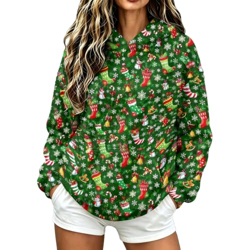 Hoodies for Women Christmas Print Flannel Hooded Sweatshirt with Pocket - image 1