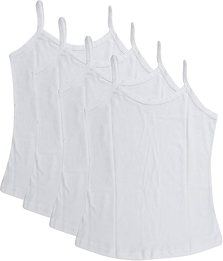 LYKOR Girls 100% Cotton Slip Soft Cotton Slips Singlet Neck Slips Camisole|Young Girls Camisole Pack of 4pcs