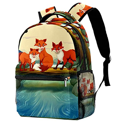Petit sac à dos motif trois renards pour filles garçons et femmes avec poches
