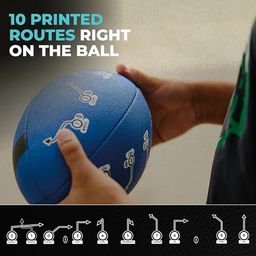 Image of PlayCoach Youth Football in Junior & Peewee Sizes with 10 Basic Passing Routes for Kids 6 to 12 - Endorsed by Drew Brees, Leather Kids and Beach Football, Junior and Peewee Sizes