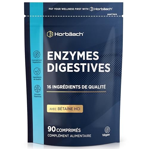 Enzyme Digestives Complexe avec Chlorhydrate de Bétaïne | Lactase, Protéase, Cellulase, Amylase,...