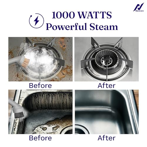 Image of NexLev Steam Cleaner For Home | For Complete Home Kitchen Bathroom Car Sofa & Office | Steam Cleaner With 9 Accessories | 300 ML | Window Pane, Sink, Chimney Grease, Water Stain Cleaner | 1000W