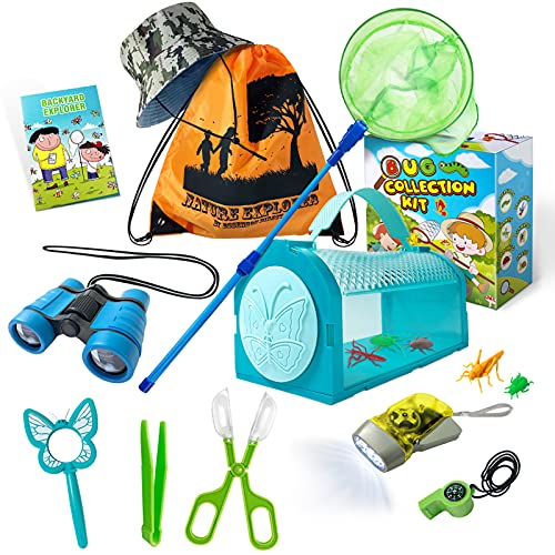 ESSENSON Bug Catcher Kit - Toy Birthday Gift for Age 3 4 5 6 7 8+ Years Old Boys Girls Kids Outdoor Explorer Kit with Bug House, Binoculars, Magnifying Glass, Butterfly Net, Camping, Adventure